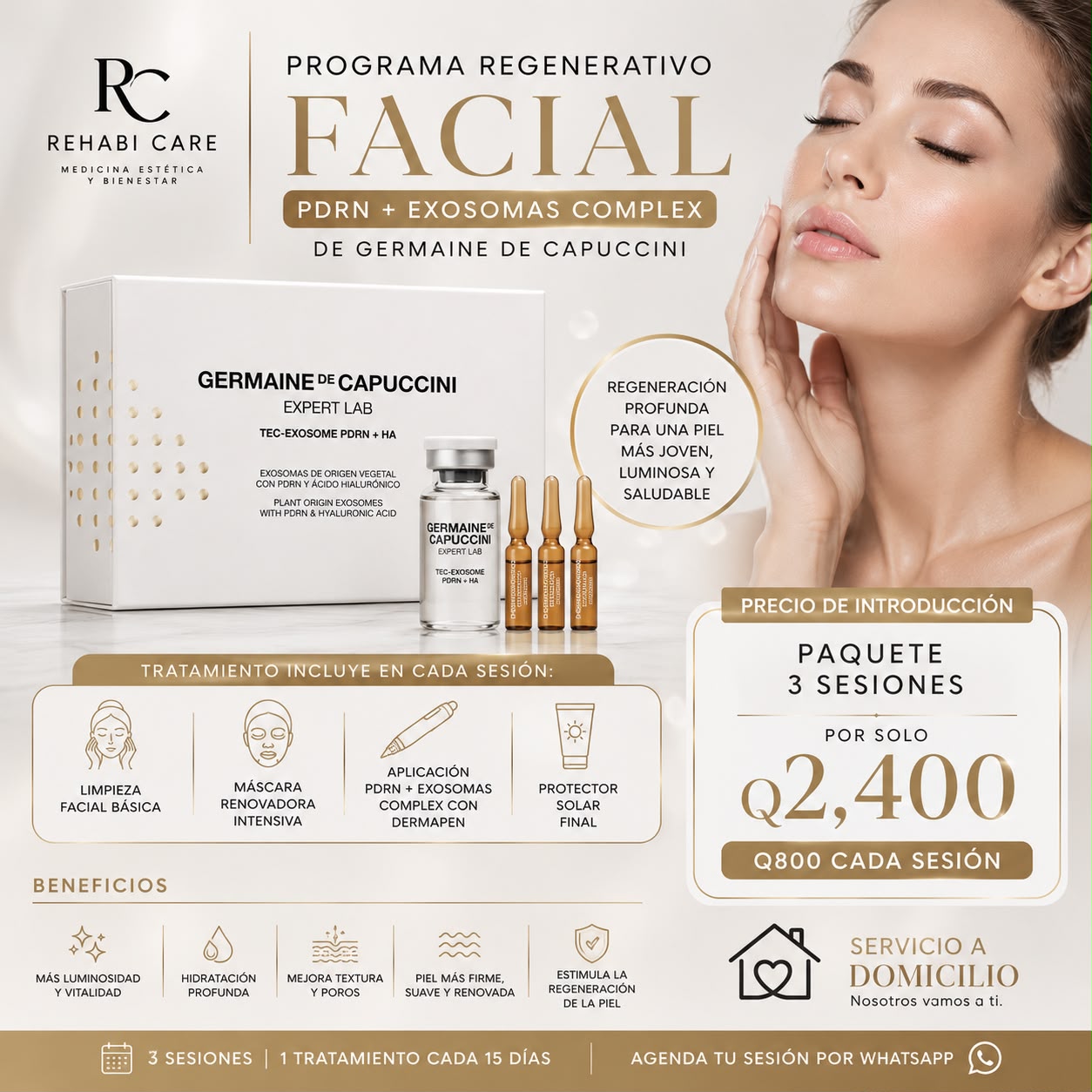 Programa Regenerativo Facial PDRN + Exosomas Complex | 3 Sesiones a Domicilio